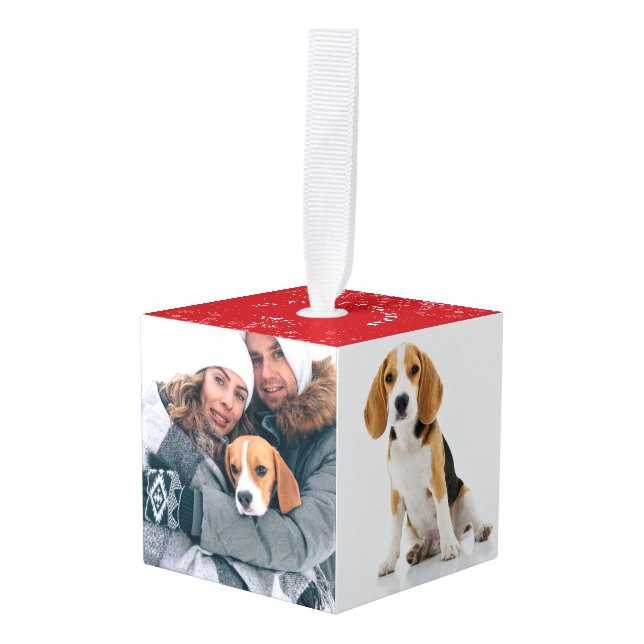 Adorno Cúbico Mi primera fiesta de Mascotas navideña  (Anverso en perspectiva)