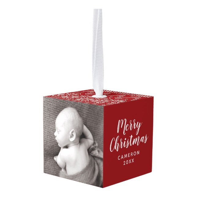 Adorno Cúbico Modelo de punto del Poinsettia (Reverso en perspectiva)