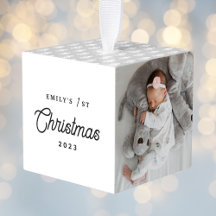 Moderno Simple Primer Navidad del Bebe Tres Fotos