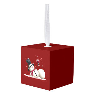 Adorno Cúbico Muñeco de nieve con regalo de Navidad de vino vaca
