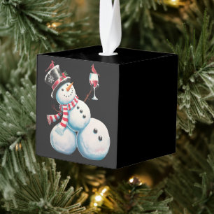 Adorno Cúbico Muñeco de Nieve con Vino Regalo Divertido de Navid