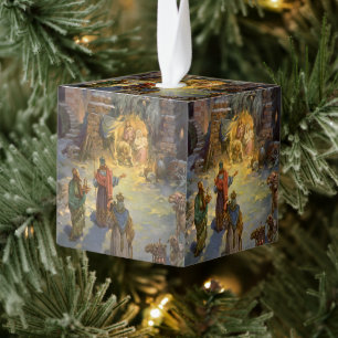 Adorno Cúbico Natividad de Navidad Vintage con Magos de visita
