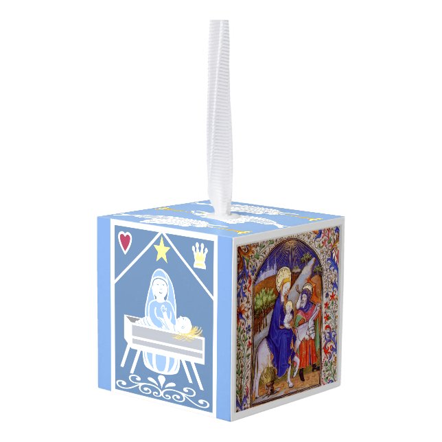 Adorno Cúbico Natividad Jesús y María y ángeles navidades (Reverso en perspectiva)