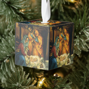 Adorno Cúbico Natividad navideña vintage, el niño Jesús en el pe