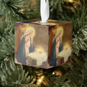 Adorno Cúbico Natividad navideña vintage, Mary Joseph Baby Jesus