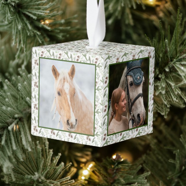 Adorno Cúbico Naturaleza de Woodland Pine Horse Equine Mascota 4 (Árbol)