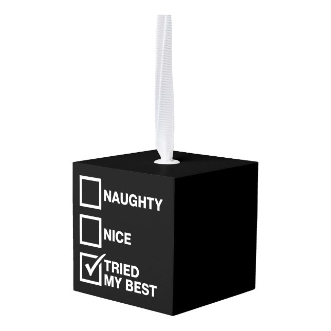Adorno Cúbico Naughty Nice List Tried My Best Santa Funny Xmas (Reverso en perspectiva)