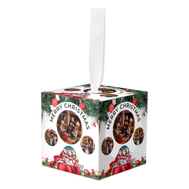 Adorno Cúbico Navidades de fotografía familiar divertidos, educa (Anverso en perspectiva)