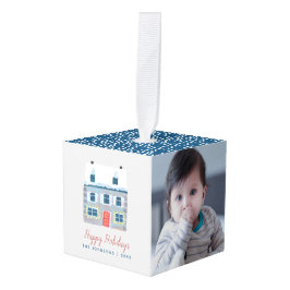 Adorno Cúbico Navidades de fotos azules de la familia Cute