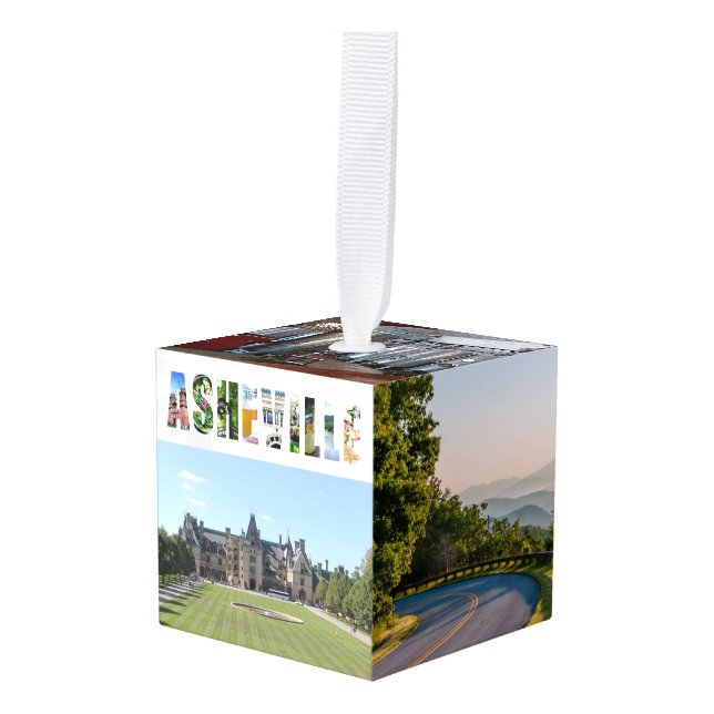 Adorno Cúbico Navidades de fotos de viajes de Asheville North Ca (Anverso en perspectiva)