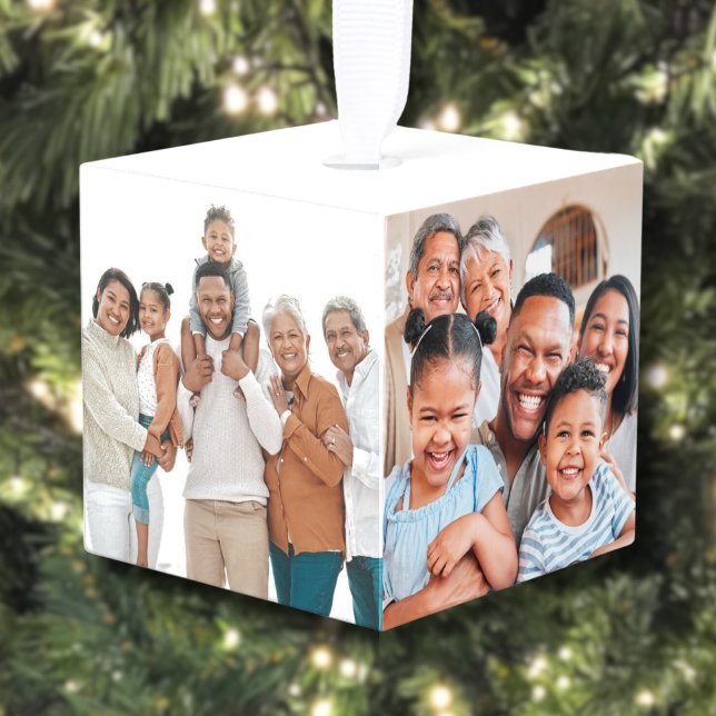 Adorno Cúbico Navidades de fotos familiares de Keepsake personal (Personalized Keepsake Family Photo Christmas Cube Ornament)