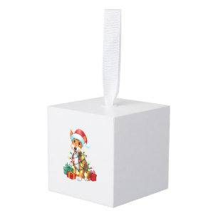 Adorno Cúbico Navidades de Perro Terrier de Santa Hat Fox