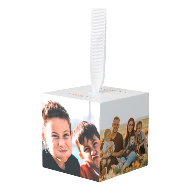 Adorno Cúbico Navidades de retrato fotográfico de Navidad famili (Anverso en perspectiva)