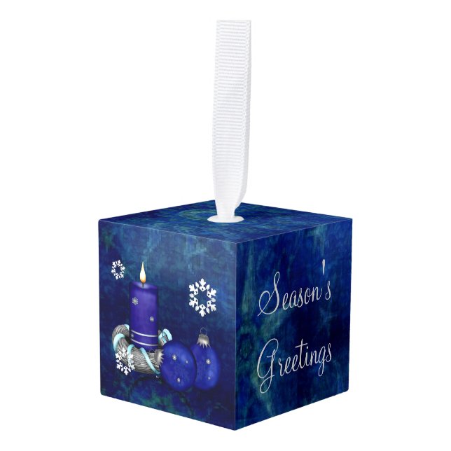 Adorno Cúbico Navidades de Velas Azules (Anverso en perspectiva)
