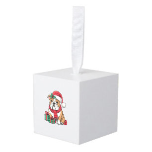 Adorno Cúbico Navidades del Bulldog inglés Xmas Lighting Santa H