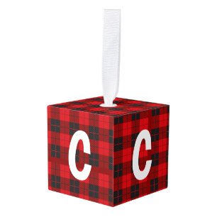 Adorno Cúbico Navidades del Flannel Monograma Rojo