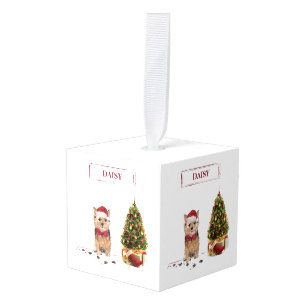 Adorno Cúbico Navidades divertidos de Norfolk Terrier con árbol