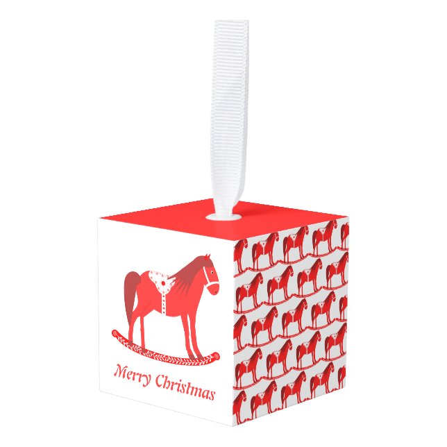 Adorno Cúbico Navidades escandinavos Personalizado de caballos r (Anverso en perspectiva)