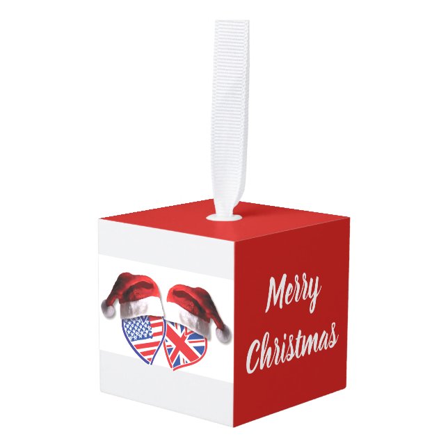 Adorno Cúbico Navidades Estados Unidos y Reino Unido Bandera Cor (Anverso en perspectiva)