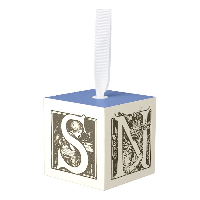 Adorno Cúbico navidades franceses del alfabeto de la nieve (Anverso en perspectiva)