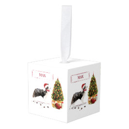 Adorno Cúbico Navidades graciosos de Border Collie con árbol