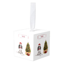 Adorno Cúbico Navidades graciosos de Cocker Spaniel con árbol