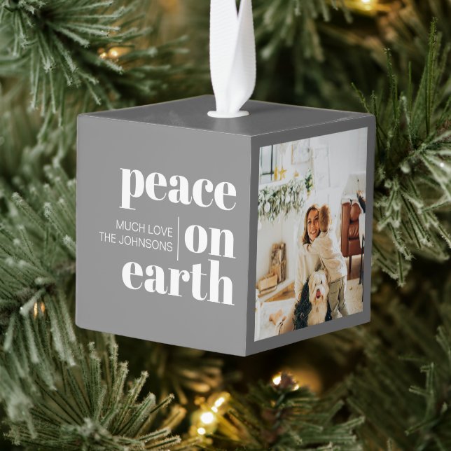 Adorno Cúbico Navidades Gris Modernos personalizados por la Paz  (Árbol)