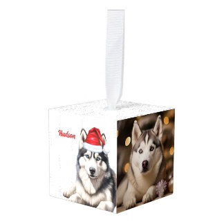 Adorno Cúbico Navidades Husky Siberiano en dos festividades foto
