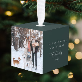 Adorno Cúbico Navidades mínimos foto verde del bosque escandinav