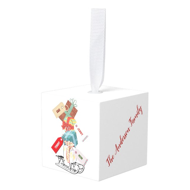 Adorno Cúbico Navidades modernos de la Bonito Roja y Blanca Slei (Anverso en perspectiva)