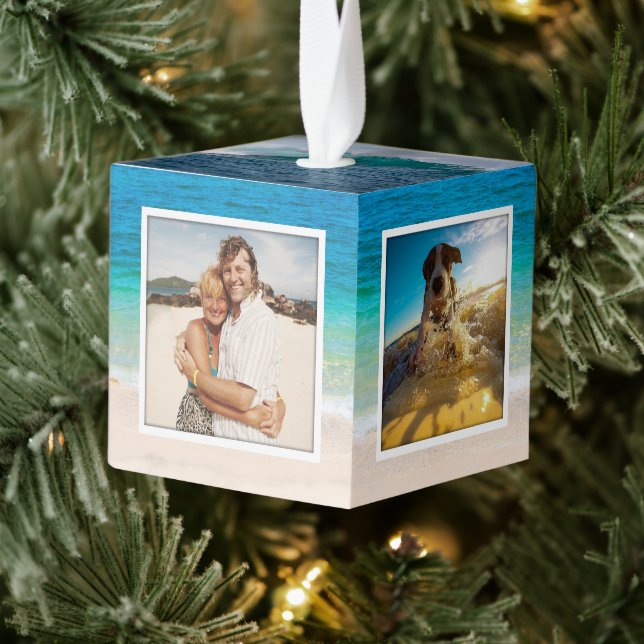 Adorno Cúbico Navidades multifoto Keepsake Wood Ornament Cube (Árbol)