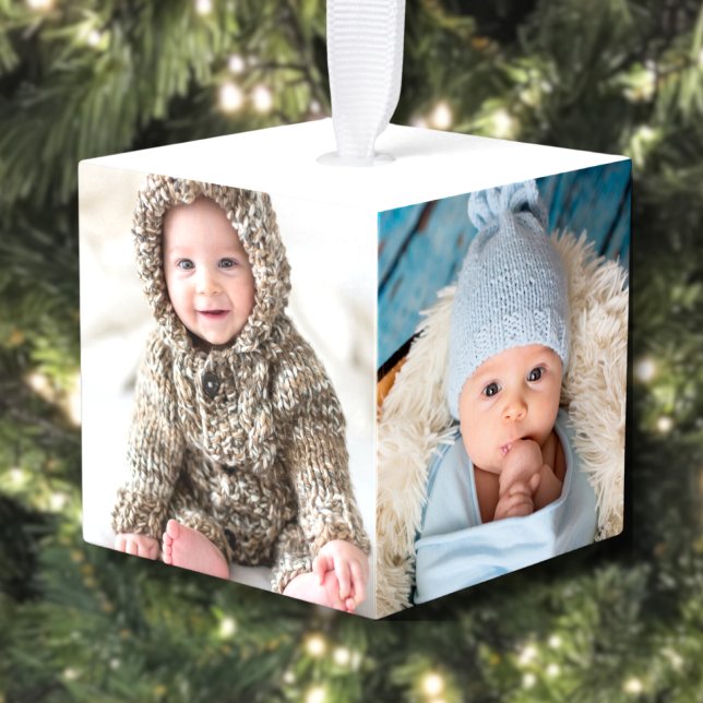 Adorno Cúbico Navidades personalizados de fotografía para recién (Personalized Newborn Baby Photo Christmas Cube Ornament)