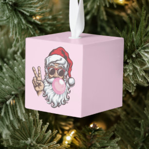 Adorno Cúbico Navidades Retro Santa que soplan venado de burbuja