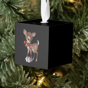 Adorno Cúbico Navidades rosados de reno retro vintage bebe venad