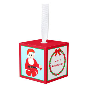 Adorno Cúbico Navidades Santa Bebé en azul claro