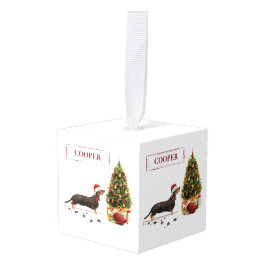 Adorno Cúbico Negro y Tan Dachshund Navidades graciosos perro