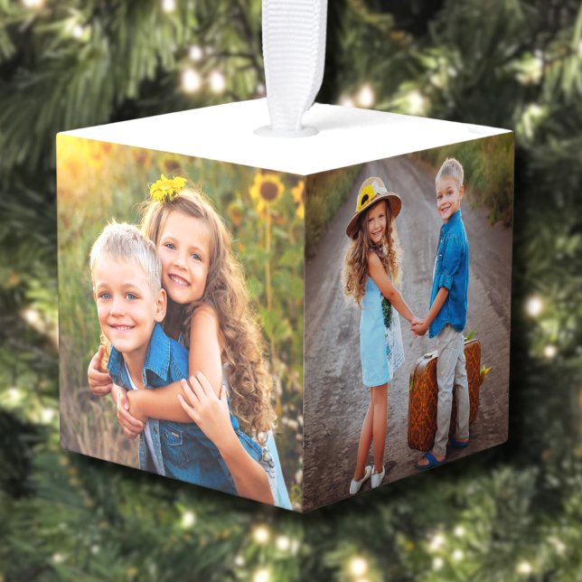 Adorno Cúbico Niños Navidades de fotografía personalizados (Children Personalized Kids Photo Christmas Cube Ornament)
