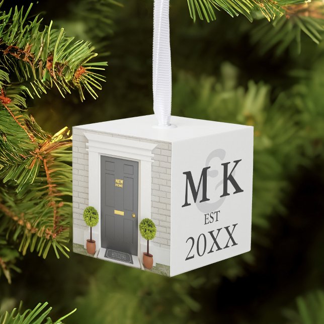 Adorno Cúbico Novedades modernas de los recién casados regalo Añ (Welcome to your new home! Just add your initials and year to this modern cube ornament )