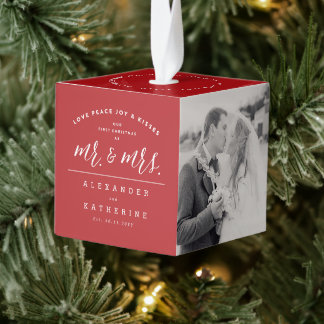 Adorno Cúbico Nuestra Primera Navidad Como Sr. Y Sra. Boda Foto