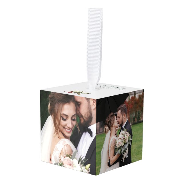 Adorno Cúbico Nuestro primer Personalizado Boda de Fotos Casadas (Anverso en perspectiva)