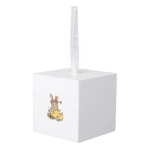 Adorno Cúbico Oso de Pascua Lindo en Huevo Agrietado Vector Vint