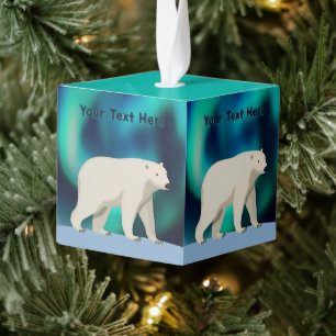Adorno Cúbico Oso Polar Cutáneo y Luces del Norte