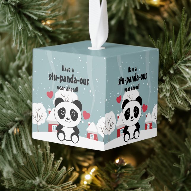 Adorno Cúbico Panda De Bebé Cuto En Gris De Nieve De Invierno (Árbol)