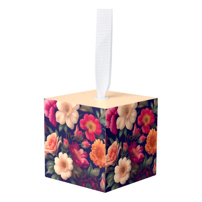 Adorno Cúbico Papel de pared con motivos florales (Anverso en perspectiva)