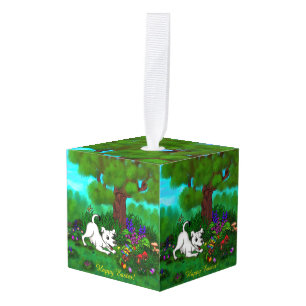 Adorno Cúbico Pascua - Capo de cachorro y mariposa