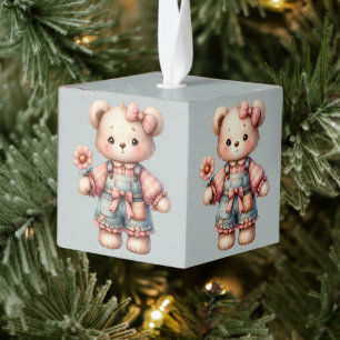 Adorno Cúbico Pastel Teddy Bear portando pantalones de vestir de