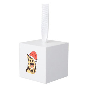 Adorno Cúbico Pastor alemán perro Santa Hat - Navidades divertid