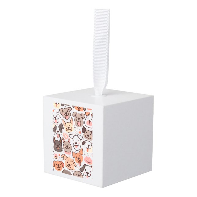 Adorno Cúbico Patrón de Cachorros Felices 1 (Anverso en perspectiva)