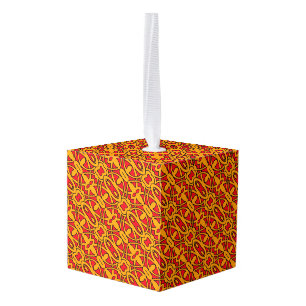 Adorno Cúbico Patrón dibujado de mano roja y naranja