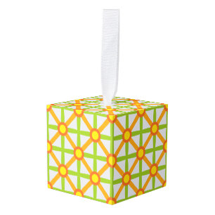 Adorno Cúbico Patrón naranja verde y amarillo de inspiración ret